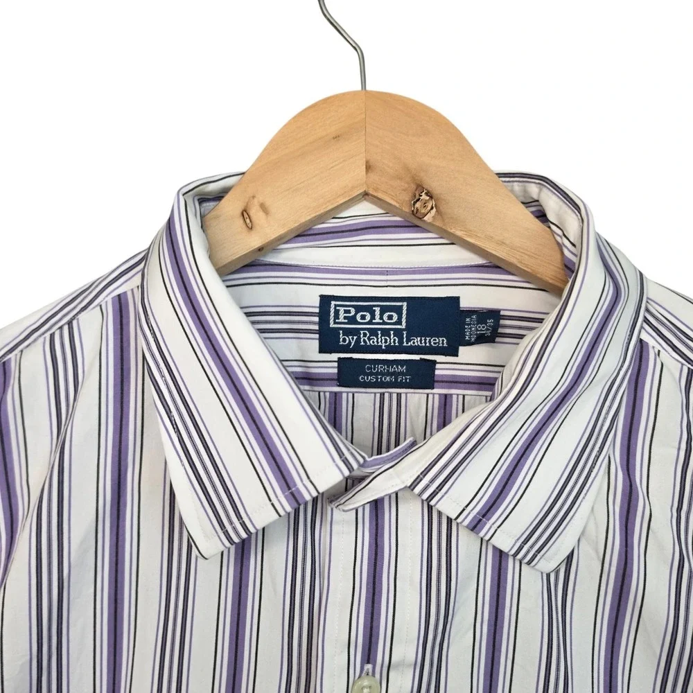 Polo Ralph Lauren Shirt 18 34/35 XL Curham Custom Fit Purple Stripe Button Dress